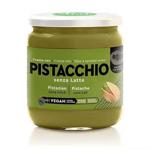 Crema vegana spalmabile al pistacchio, Cashewficio. Senza lattosio, senza glutine, senza olio di palma.