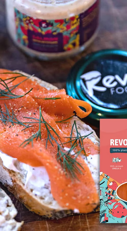 Alternativa vegetale al pesce: affumicato vegetale Revo presso il rivenditore Cashewficio. 100% vegano. 