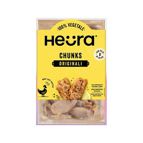 Bocconcini o straccetti vergetali Heura al gusto di pollo. Per vegani e celiahi.